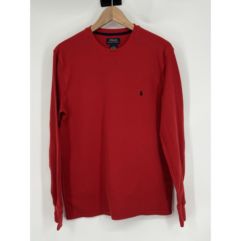 Polo Ralph Lauren Thermal Shirt Mens Large Red Waffle Knit Long Sleeve Pony Logo
